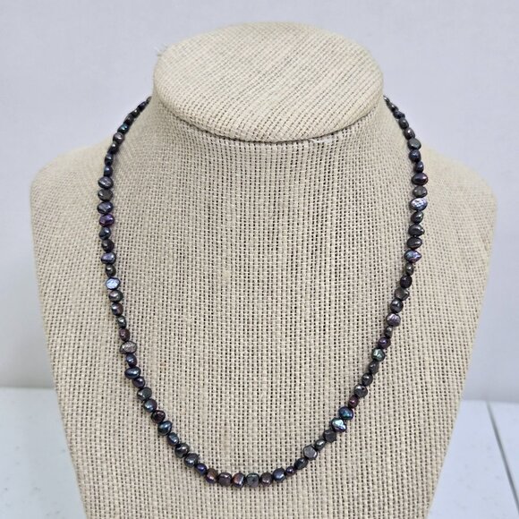Baroque Peacock Pearls Necklace Purple Black Blue Small Dainty Beaded 16 Inch